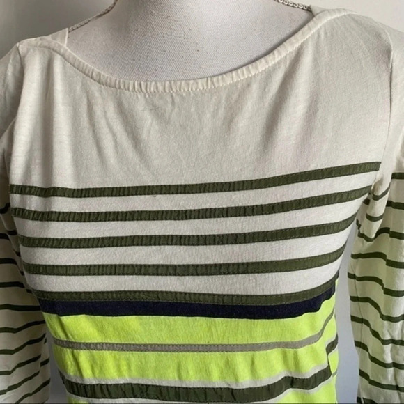J Crew - Grey Cream Chartreuse/Green Striped Tee Shirt - Picture 4 of 6